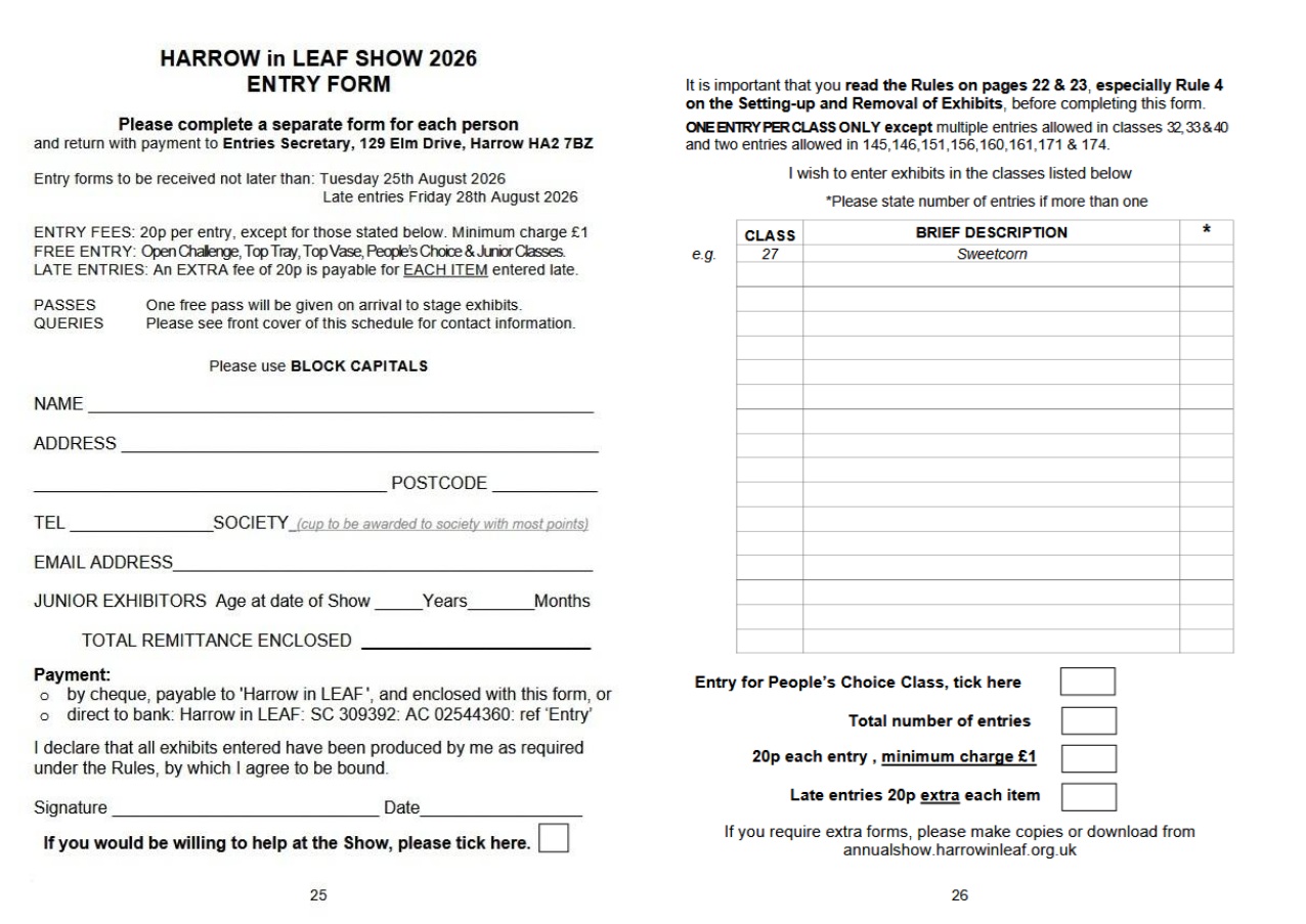 Harrow in LEAF - Entry Form
