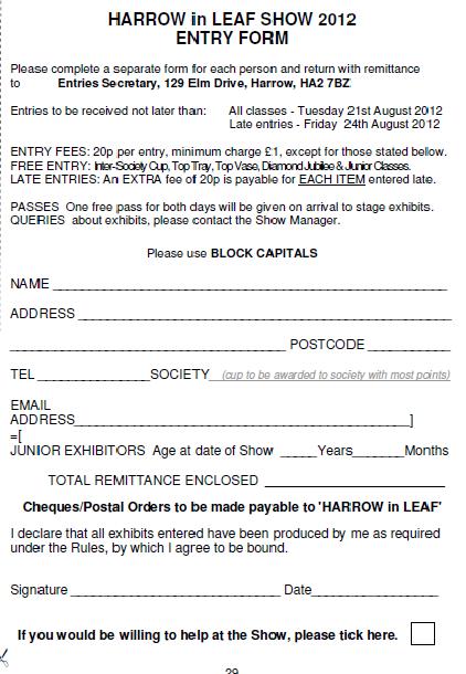 Harrow in Leaf - 2012 Entry Form