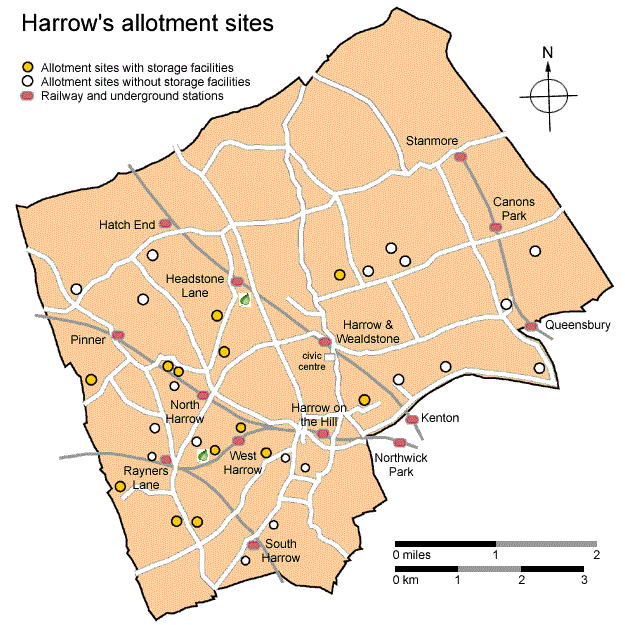 Map of Harrow's allotment sites